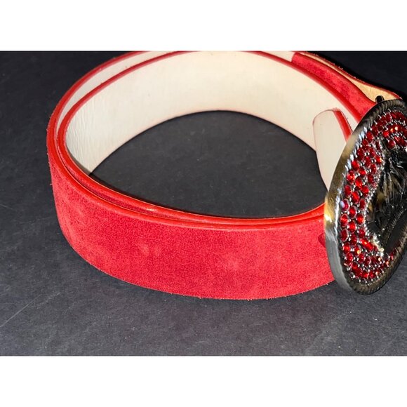 Red Rhinestone Crown Belt Buckle Genuine Leather Belt 30 In Sparkle Queen Jewels main image 5